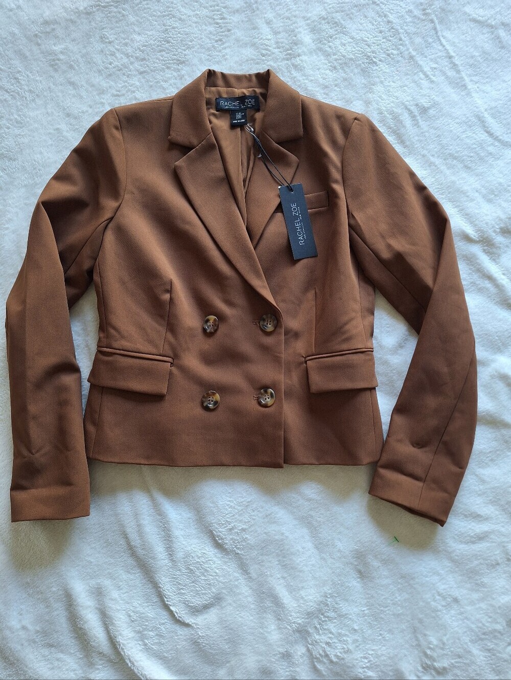 Rachel Zoe NWT Cropped Double Breasted Blazer Jacket Camel Tan XS